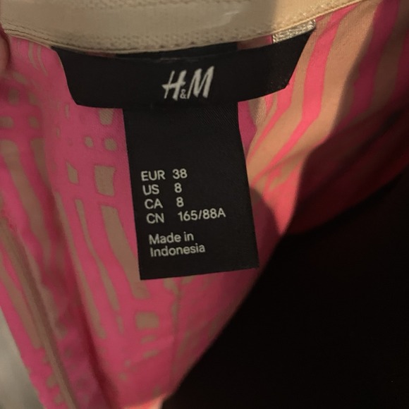 H&M Neon Pink and Khaki Strapless Mini Dress with‎ Bow Size 8 - Picture 4 of 8